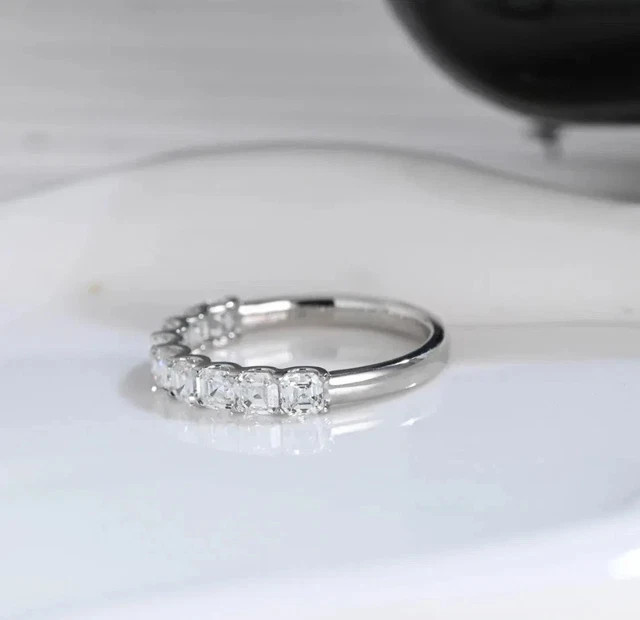 3Ct Asscher Cut Lab Created Diamond Half Eternity Band Ring 14k White Gold Over