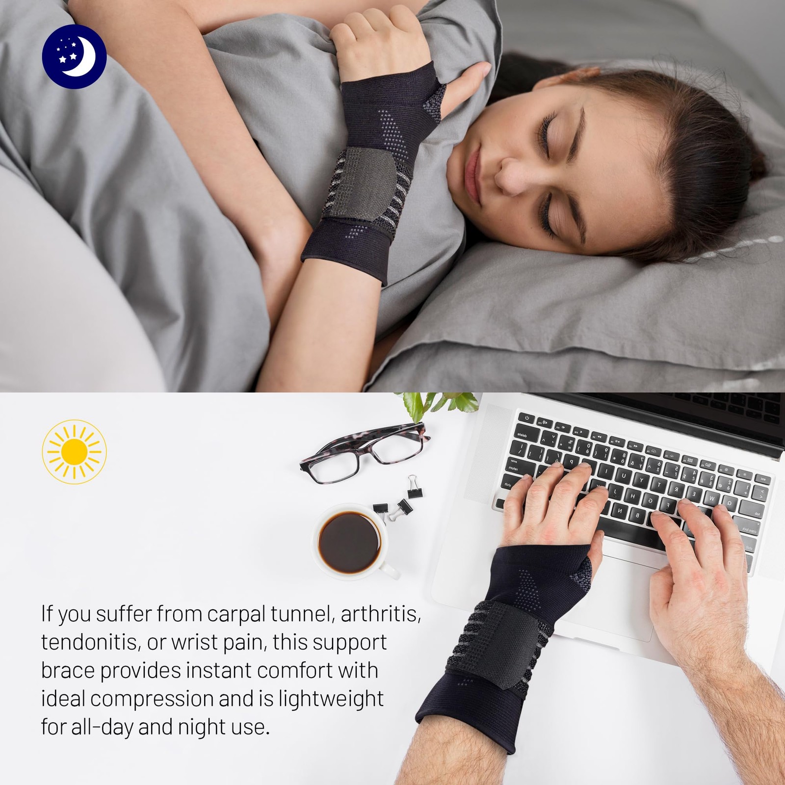 invera Adjustable Wrist Support Brace, Compression Sleeve, Unisex Large