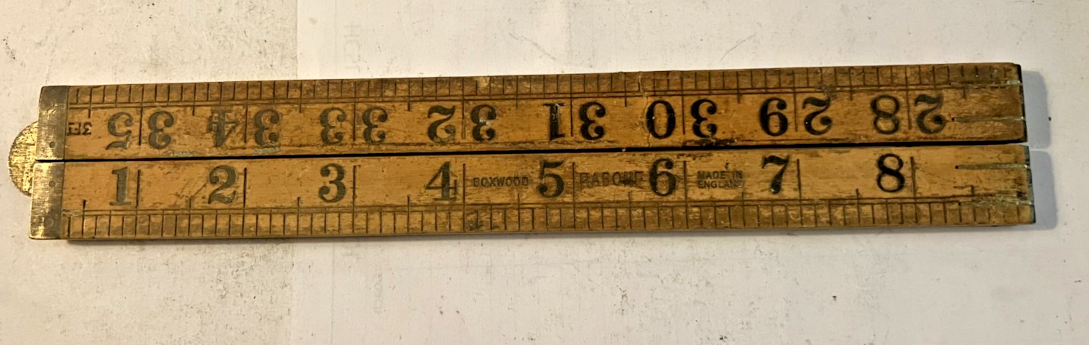 GOOD VINTAGE RABONE BOXWOOD BRASS MOUNTED FOLDING ONE YARD RULER (101)4