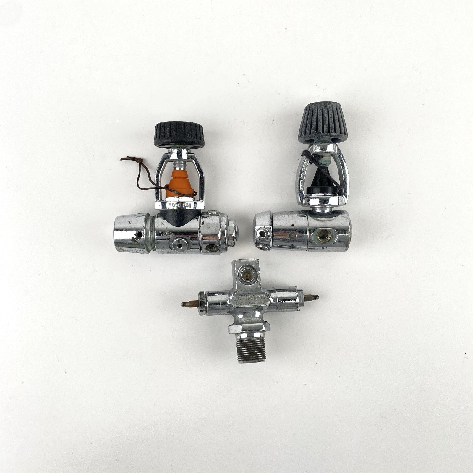 Lot of 3 Scuba Diving Equipment Dive Tank Valves, Valve Yokes
