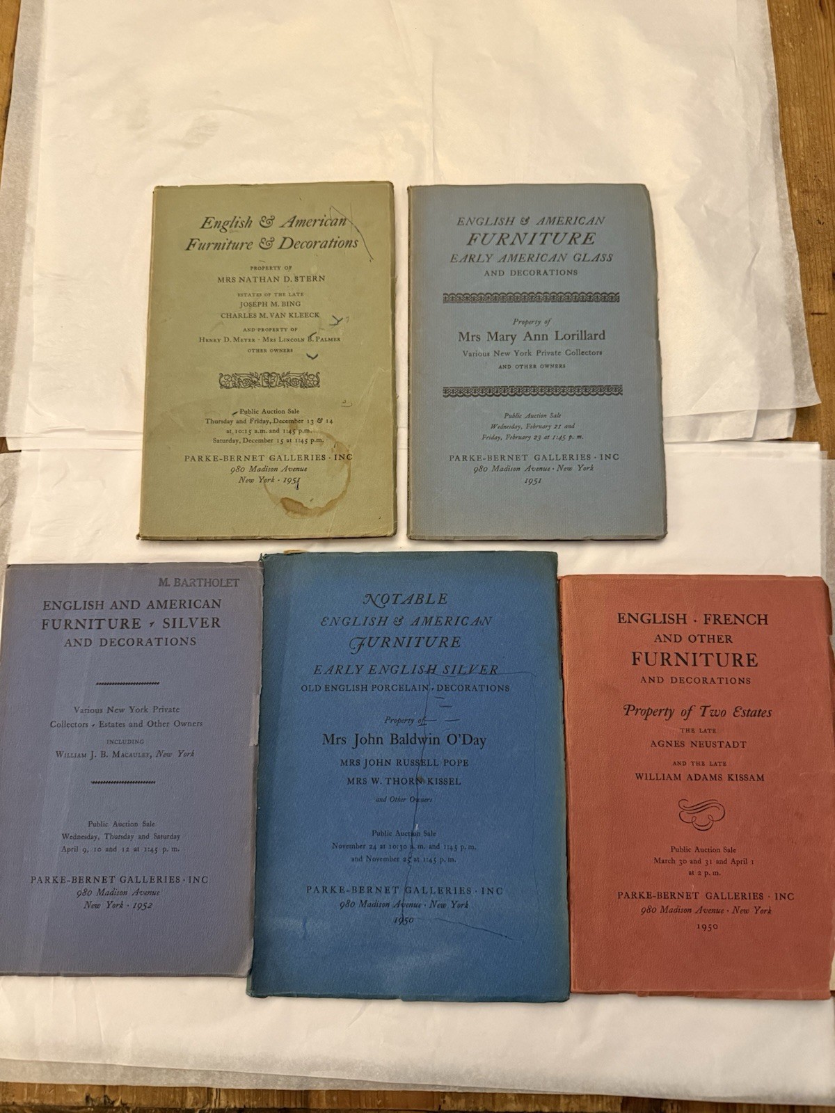 Lot of 5 Parke Bernet auction Catalogs 1950-52 English American furniture ￼
