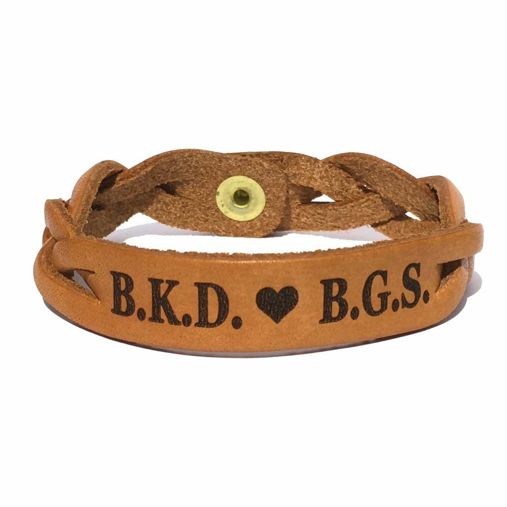 Personalized Couple Initials Engraved Leather Bracelet