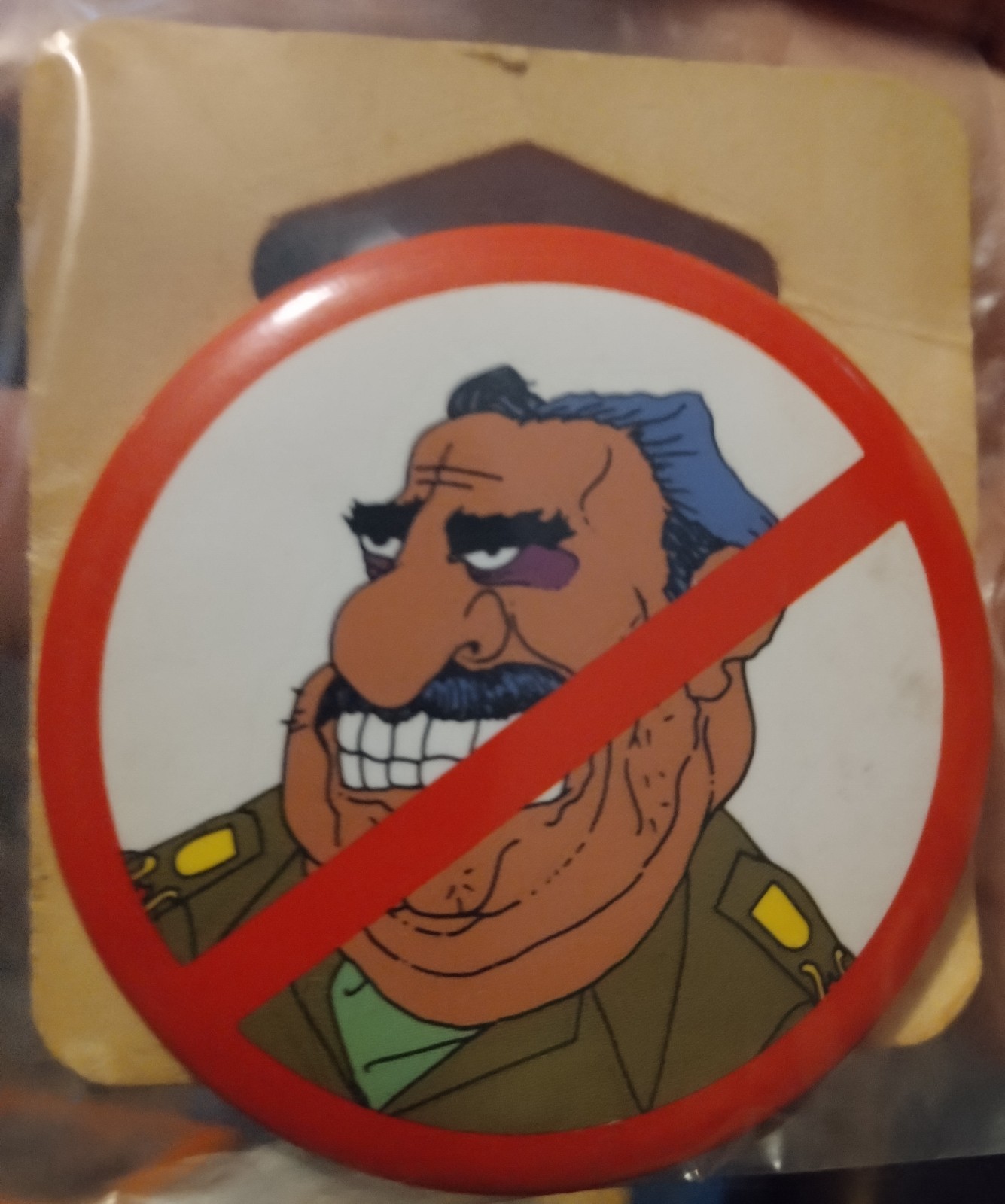 Saddam Hussein Beast of Baghdad Button 1990s Political Satire From Desert Storm