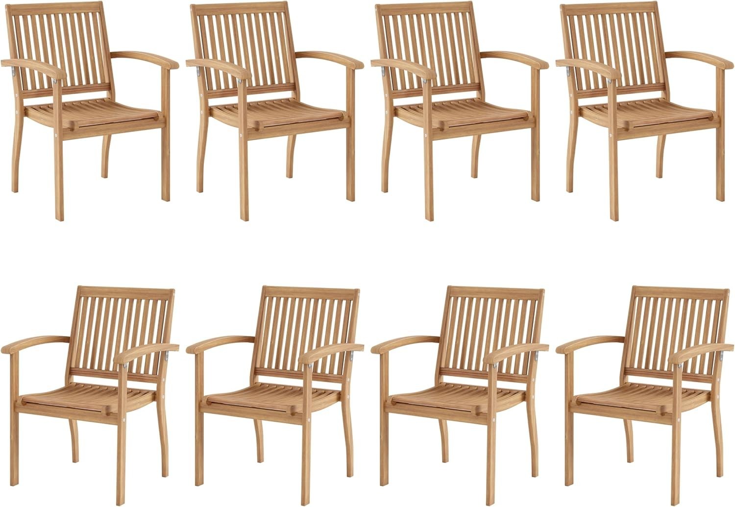 Set of 8 Patio Chair Outdoor Acacia Wood Dining Chairs Inclined Backrests NEW