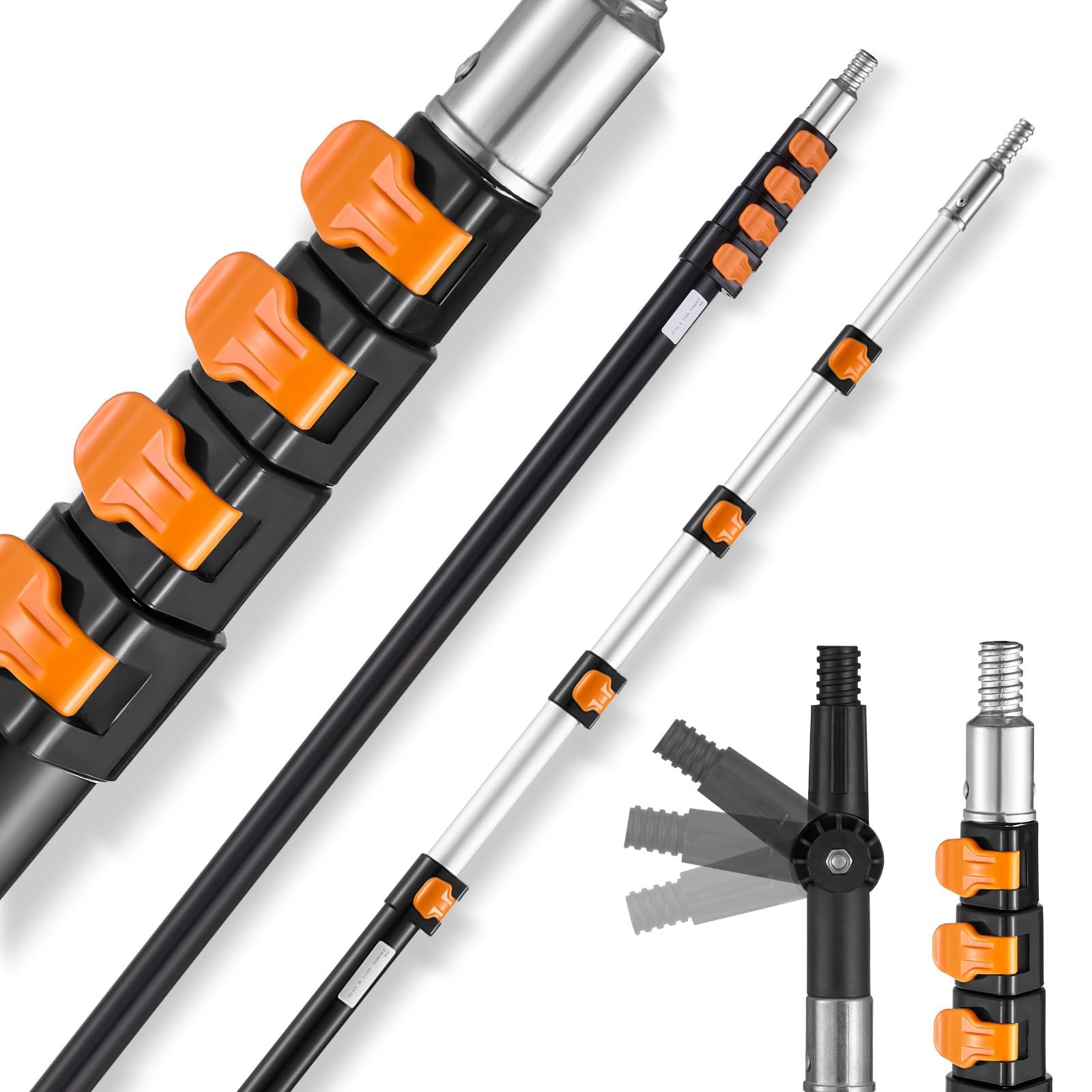 Telescopic Extension Pole 7-30 Foot Aluminum Flip Lock Paint Pole Orange Black