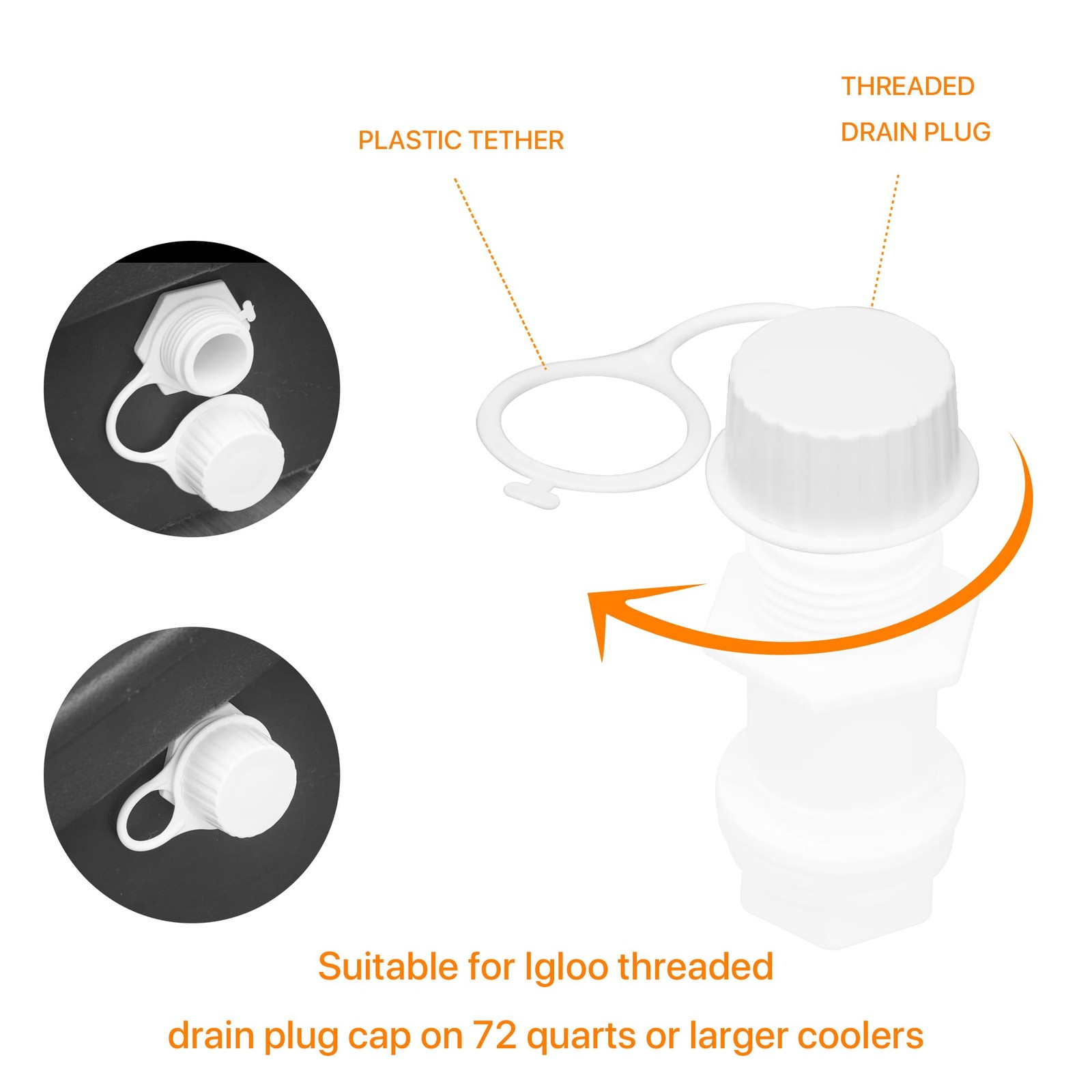 LBB-Parts Tethered Drain Plug caps,Compatible with Igloo Cooler White