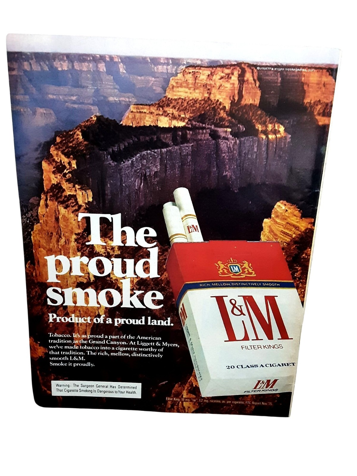 1976 L&M Cigarettes Ad Vintage Print The Proud Smoke Grand Canyon Scene