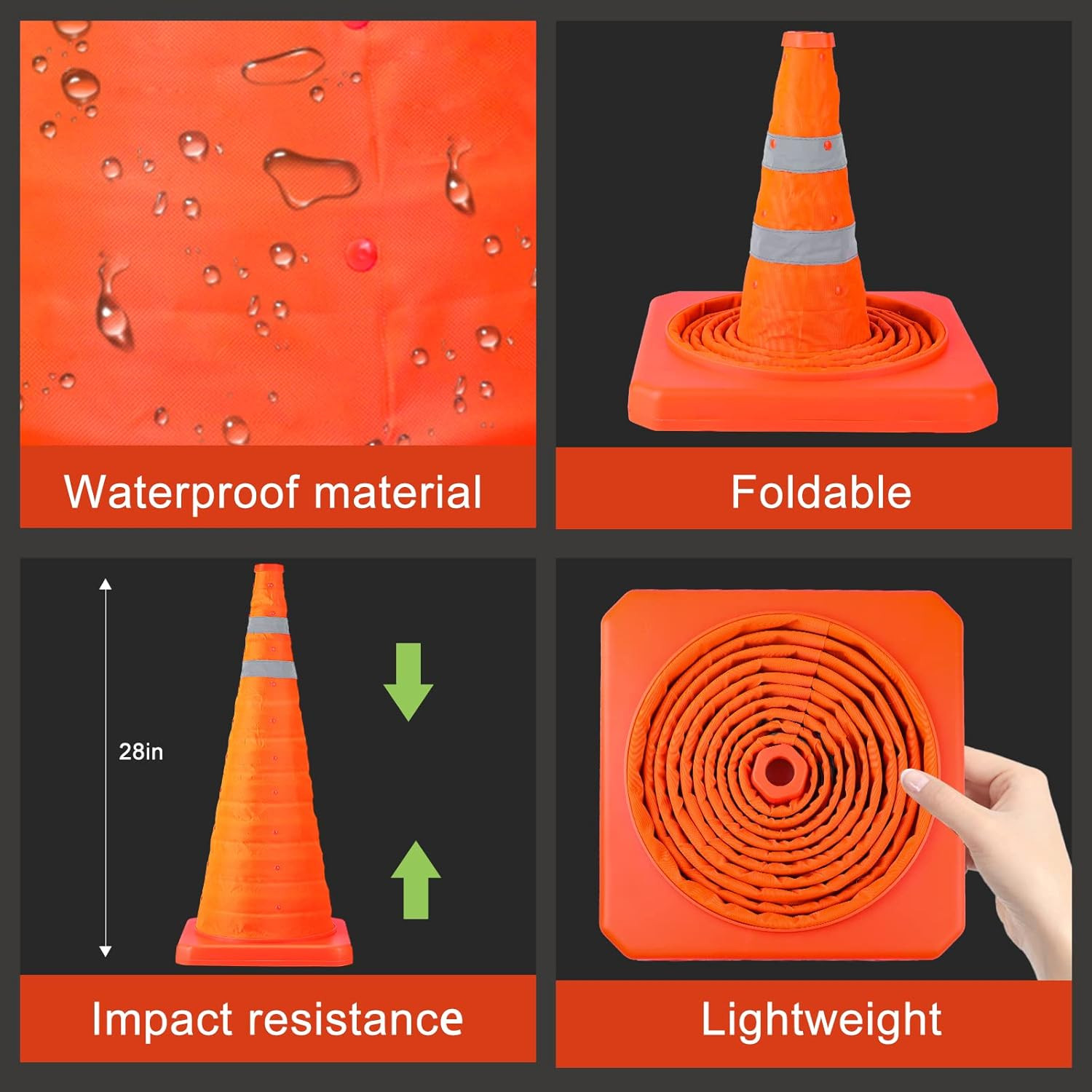 2 Pack 28" Collapsible Traffic Safety Cones - Reflective Parking Training