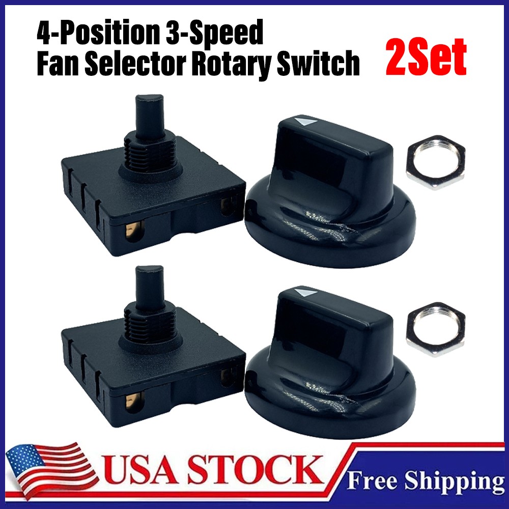 2Set Fan Rotary Switch 4 Position 3 Speed Selector Switch Governor with Button