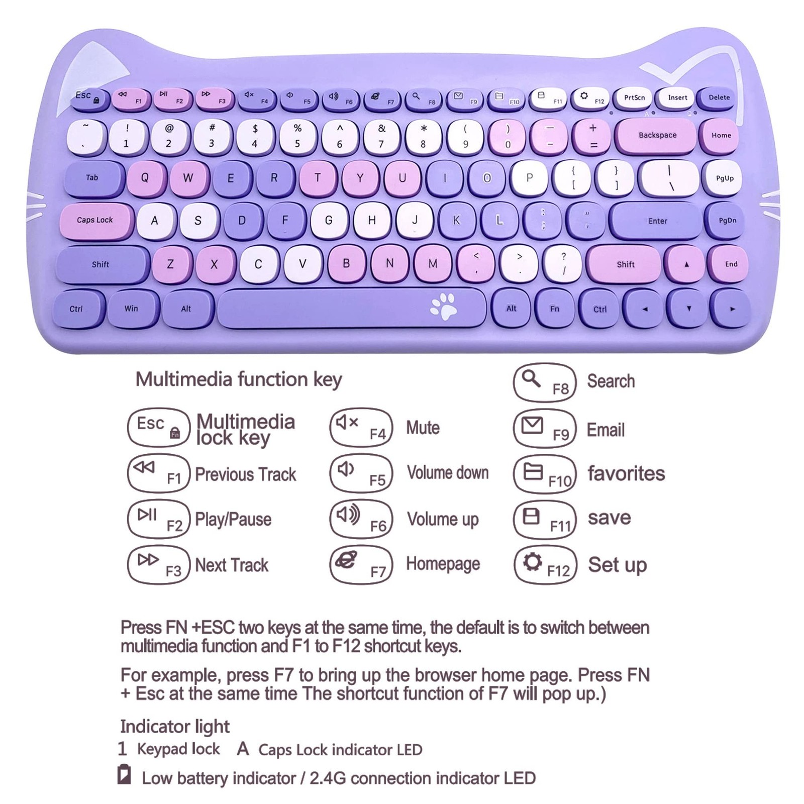 Wireless Mouse and Keyboard, Cute Cat Keyboard Mouse Combo for present,2.4G C...