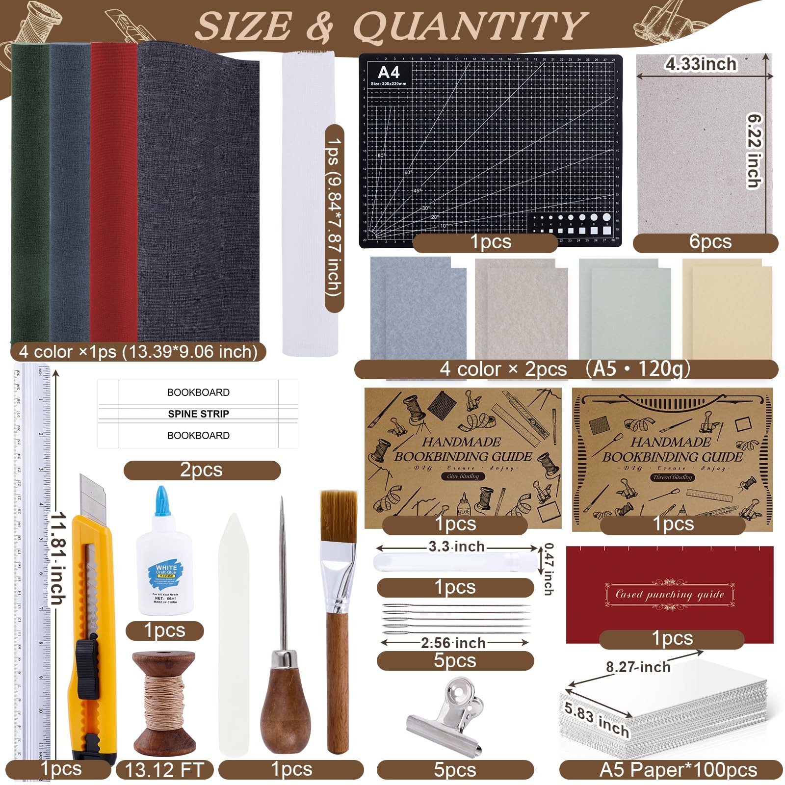 145Pcs Book Binding Kits for Beginners, Making Kit A5, Multicolor