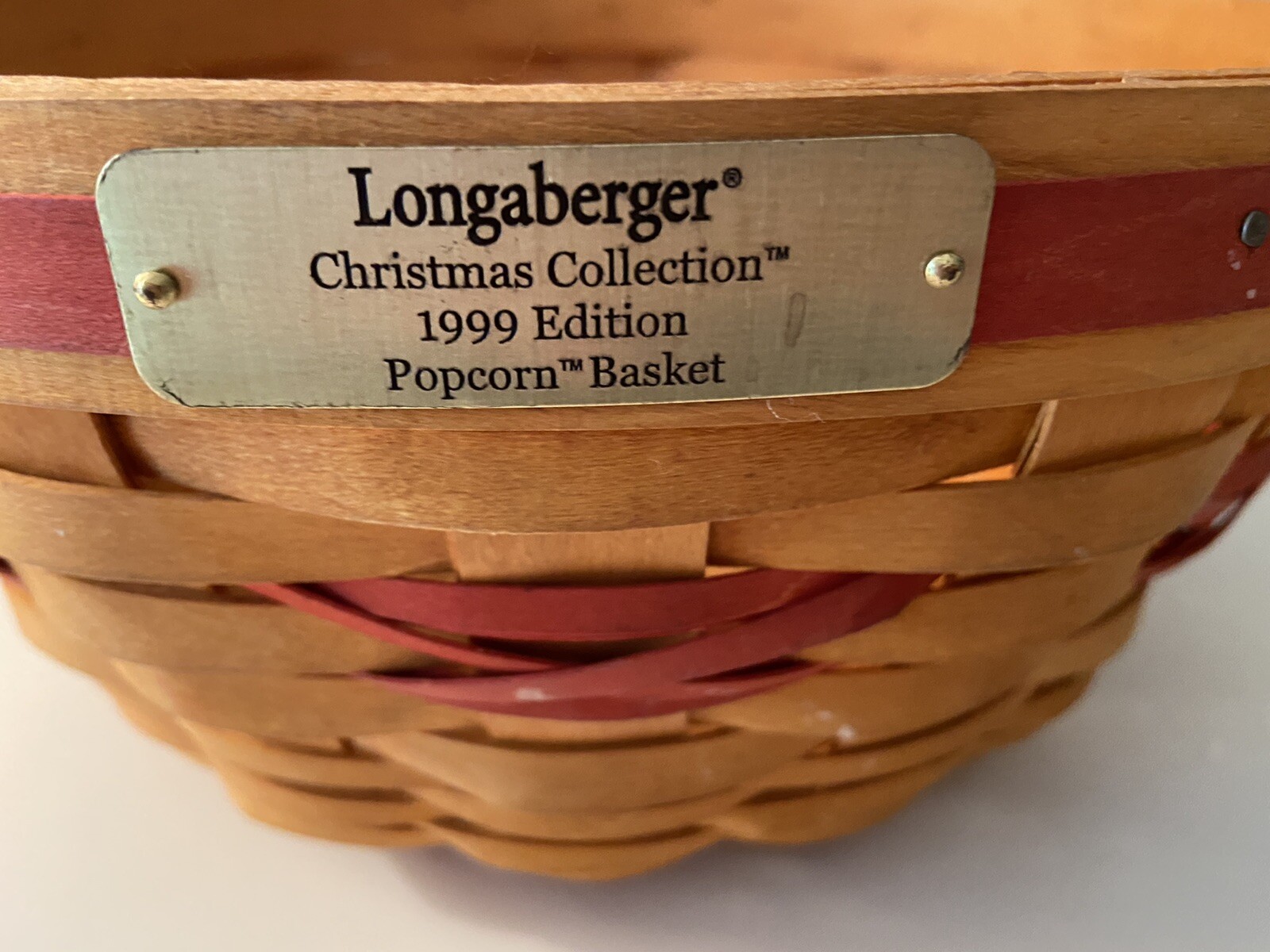Vtg Longaberger 1999 Christmas Popcorn Basket Red Trim Red Stripe Liner READ