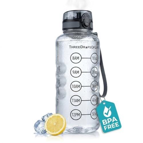 50oz Water Bottle Timer Reminder, Measuring Lines Container, Clear Tritan