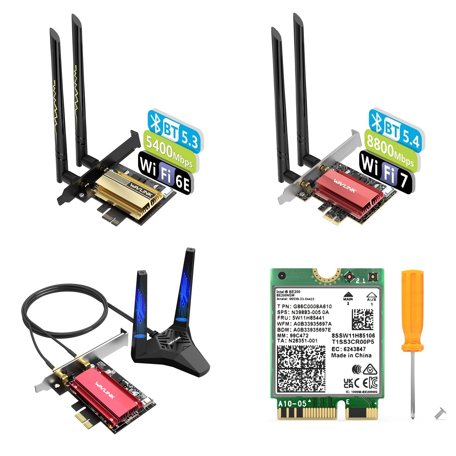AX5400/BE8800 High-Speed WiFi 7/6E Network Card Wired card PCIe/M.2 Win/Linux