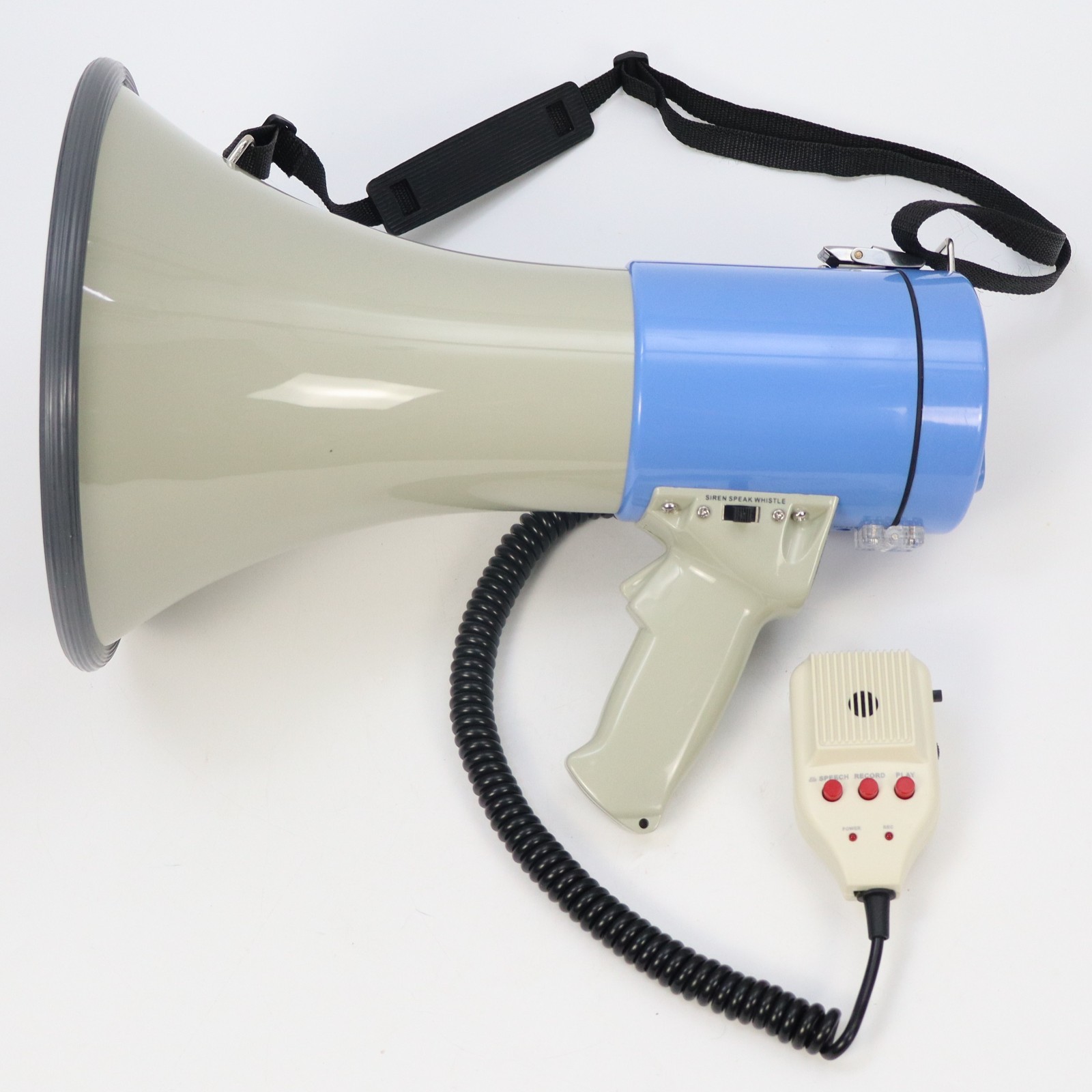 Megaphone, Full Size w/Remote Mic, Siren/Speak/Record/Whistling - Battery or DC