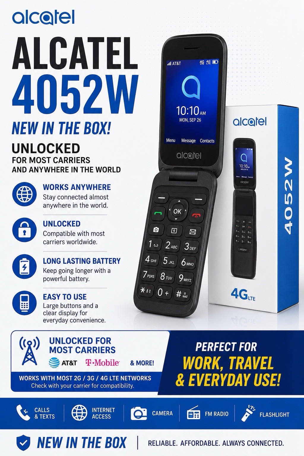Alcatel GO FLIP 3 4052W - T-Mobile Unlocked AT&T - 4G LTE Flip Phone