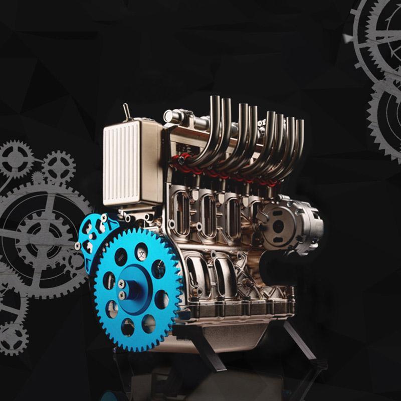 TECHING Metal 4 Cylinder Engine Car Mini Assembled Inline Engine Toy Decoration