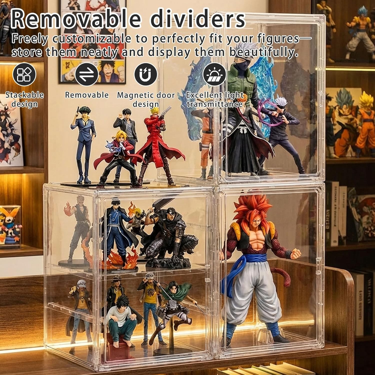 Clear Acrylic Display Case for Figures, 4 Layer Adjustable Acrylic Boxes for Dis