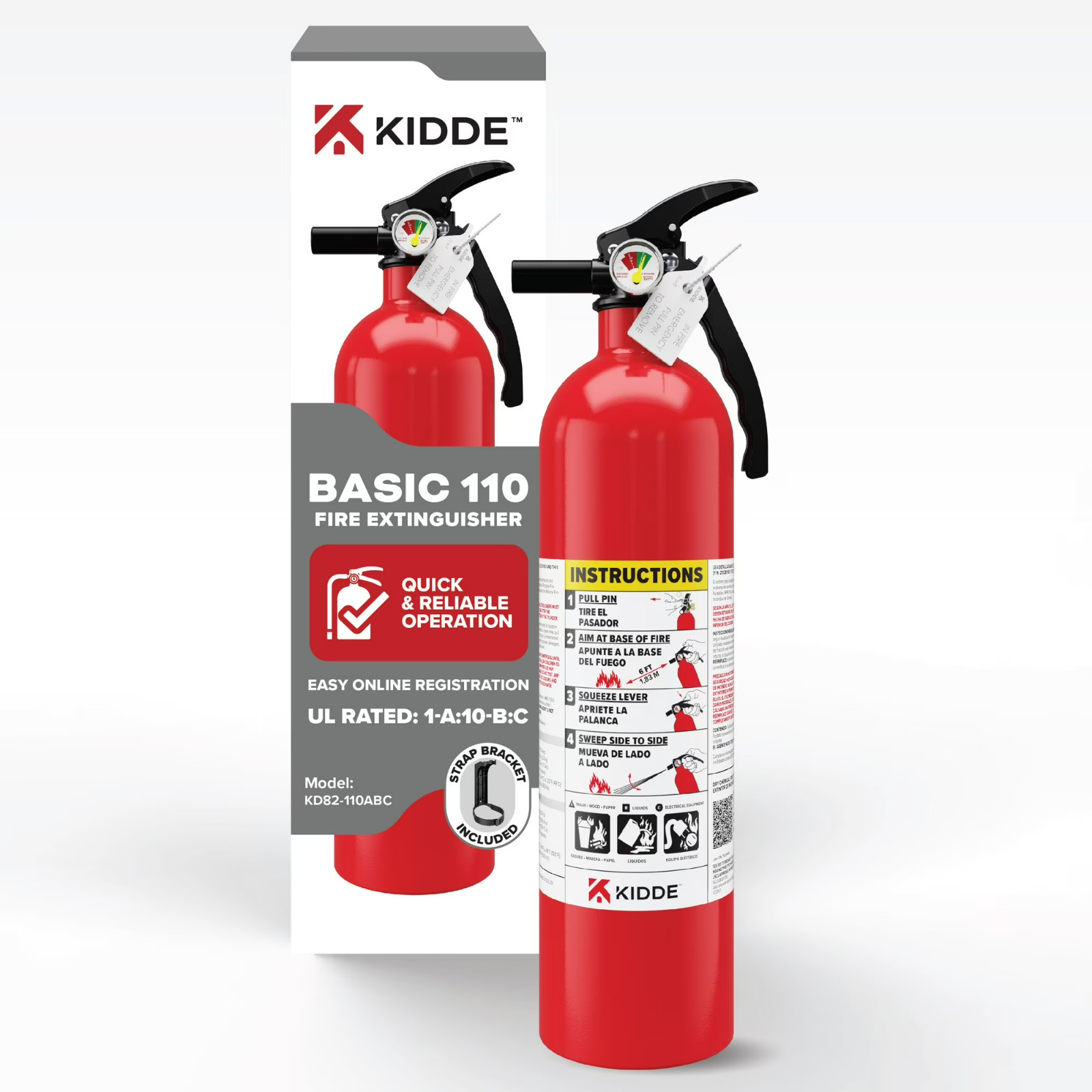 Kidde Basic Fire Extinguisher For Home, Residential 1A10BC, Easy-Pull Safety Pin