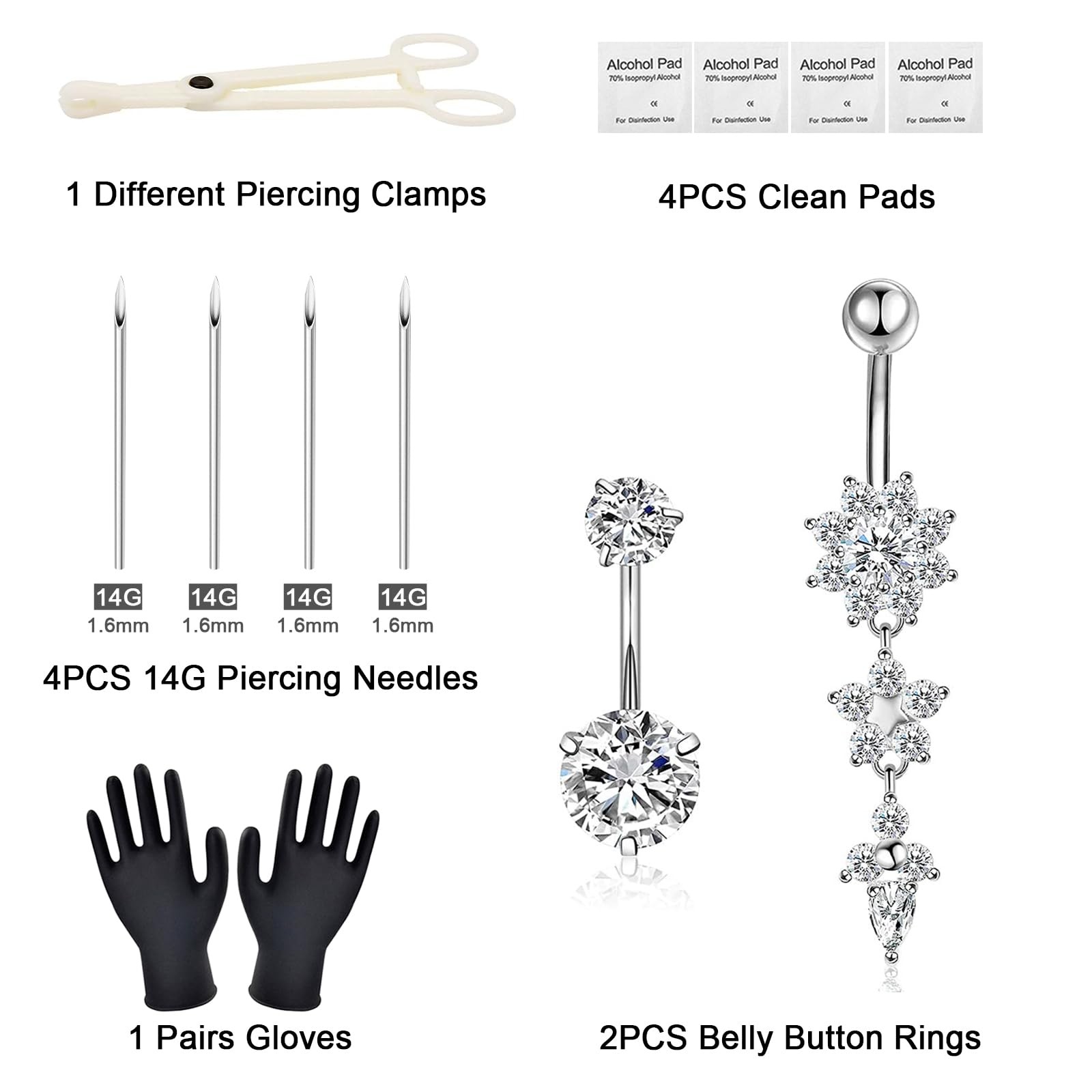 Belly Piercing Kit 13Pcs Belly Button Piercing Kit Includes 2Pcs 14G Belly Bu...
