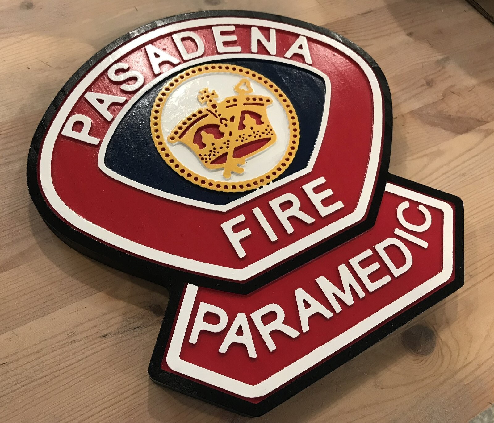 Fire Department Pasadena 3D routed wood patch plaque sign Custom