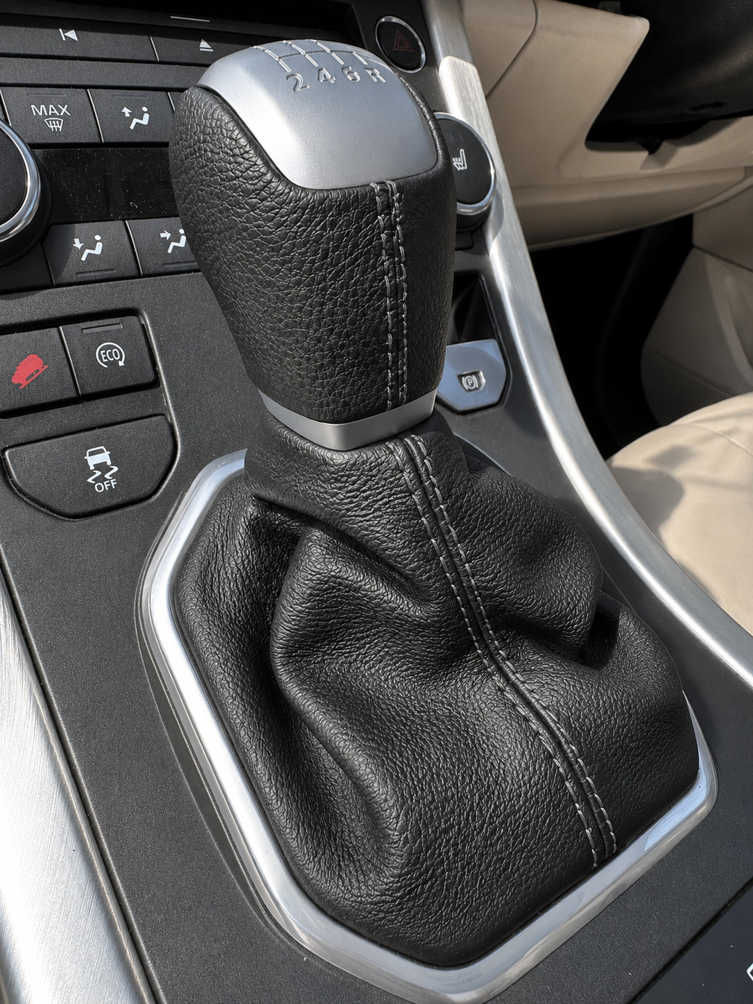 Gear Boot For Range Rover Evoque 2011-2018 Black Genuine Leather Grey Stitching
