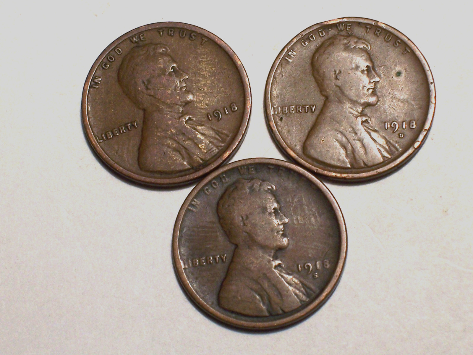1918--P,D,&,S @  3 coin set of old Lincolns .!! 147