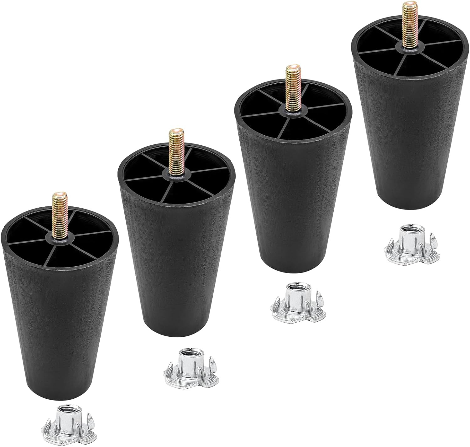 4 Pc 4" Furniture Legs M8 Threaded Tapered Black Sofa Cabinet Replacement