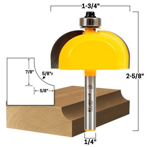 5/8" Radius Cove Edge Forming Router Bit - 1/4" Shank - Yonico 13157q