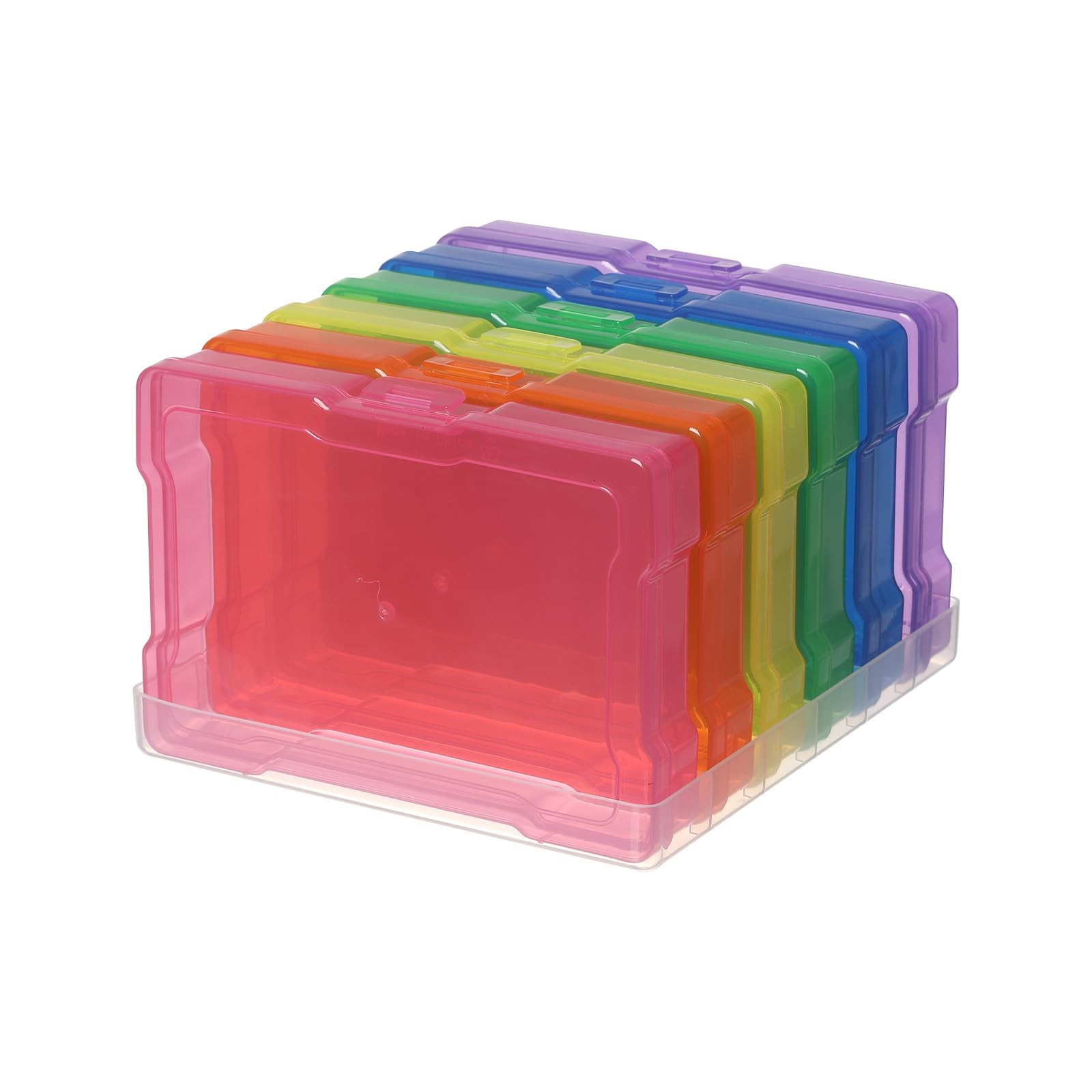 6 Pack 4”x6” Photo Storage Boxes – Multi-Colored Plastic Organizer Cases with...