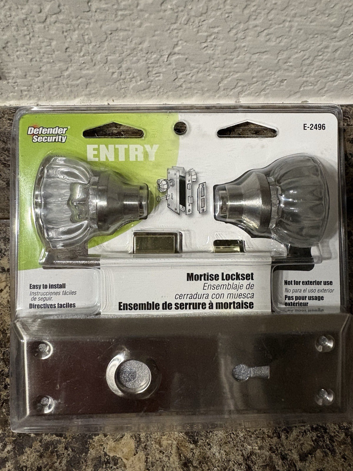 Defender Security Satin Nickel Keyed Mortise Entry Lock Set W/ Glass Knob E2496