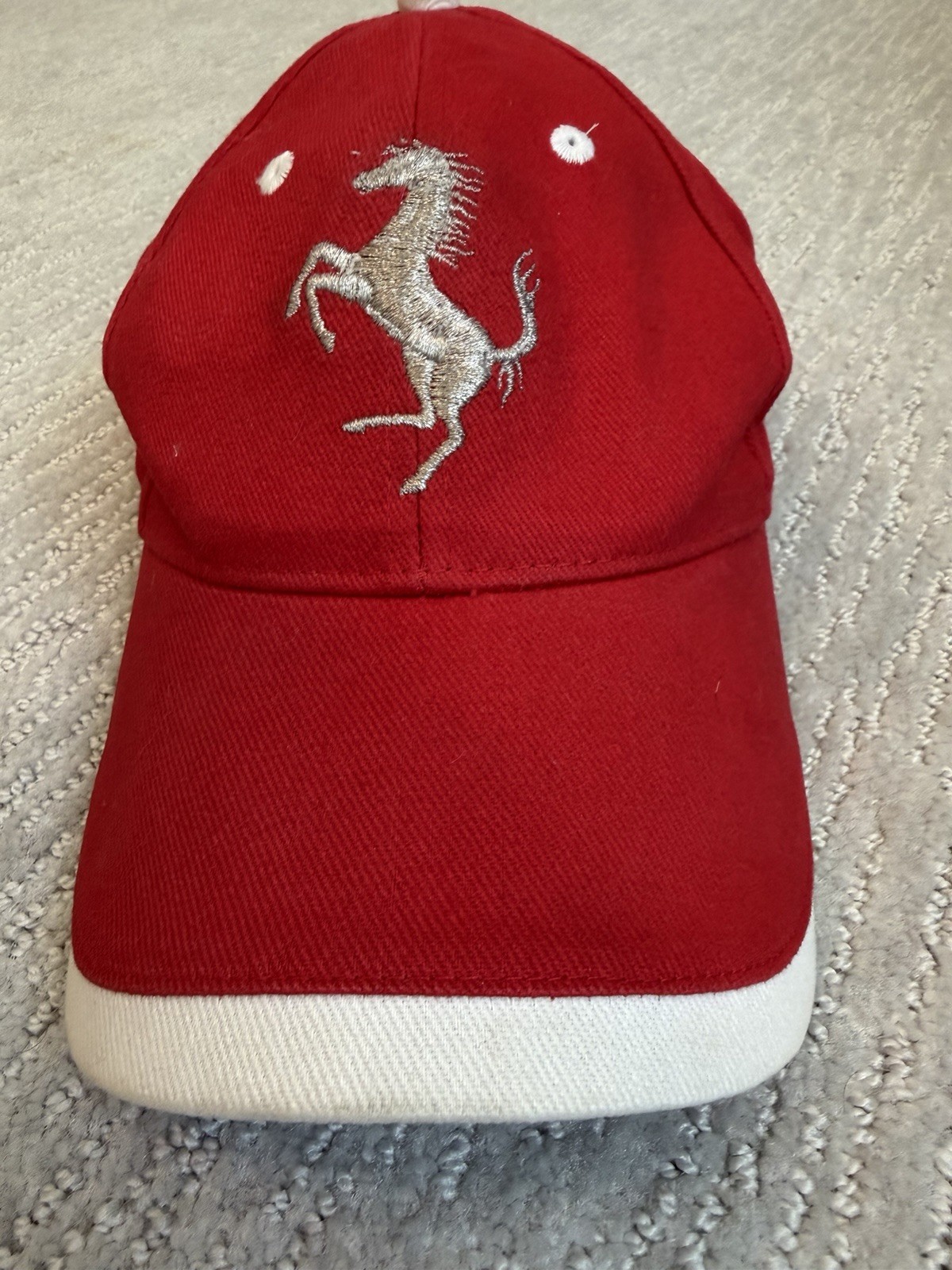Ferrari Red Adjustable Baseball Cap with Embroidered Silver Logo 100% Cotton