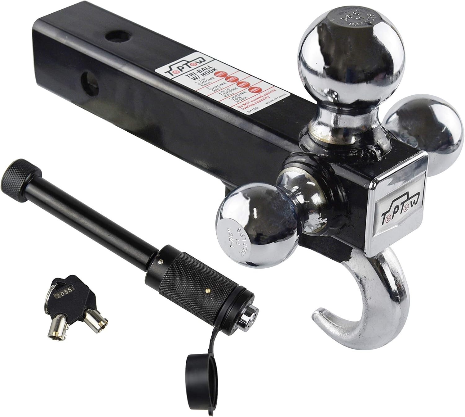 Soporte de bola triple para enganche de remolque de 2" con gancho