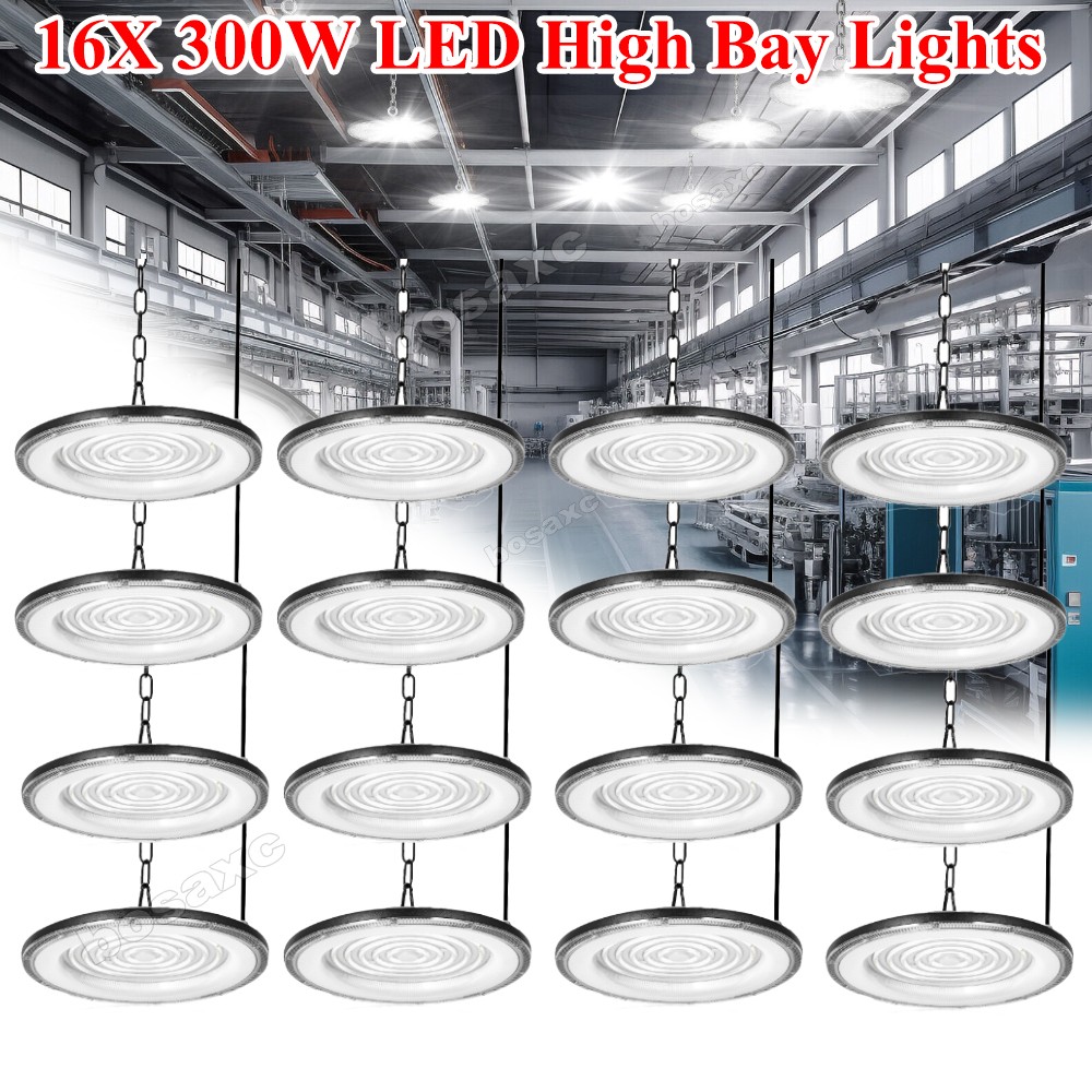 16 Pack 300W Led UFO High Bay Light 300 Watts Commercial Factory Warehouse Light