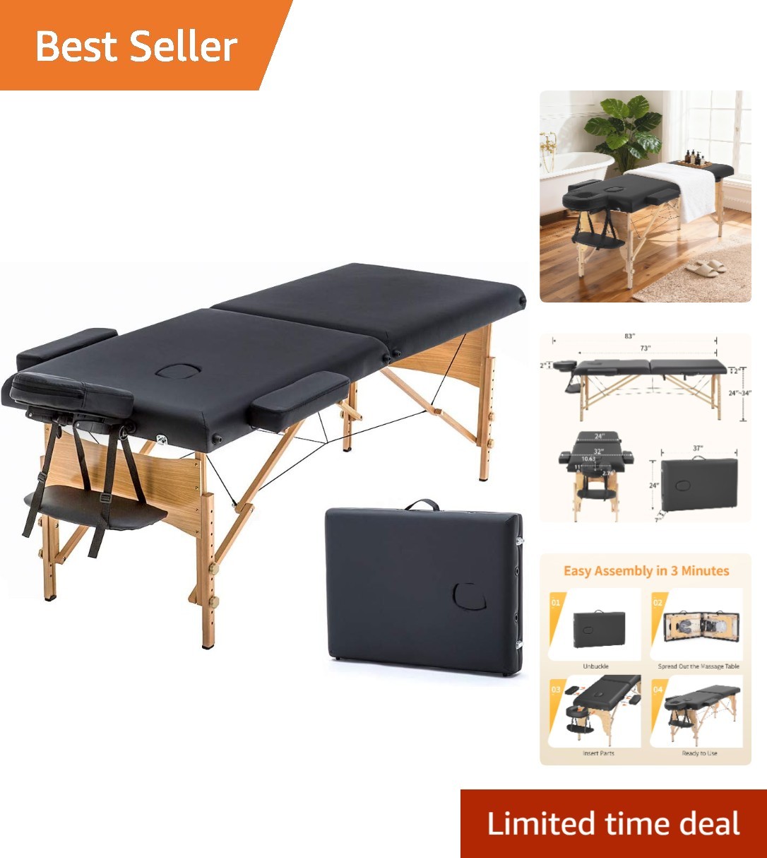 Portable 24 inch Lash Bed Massage Table: Adjustable, Lightweight, and Luxurious