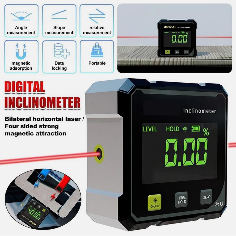 Digital Angle Finder with Electronic Laser 4-Side Magnetic Angle Gauge US