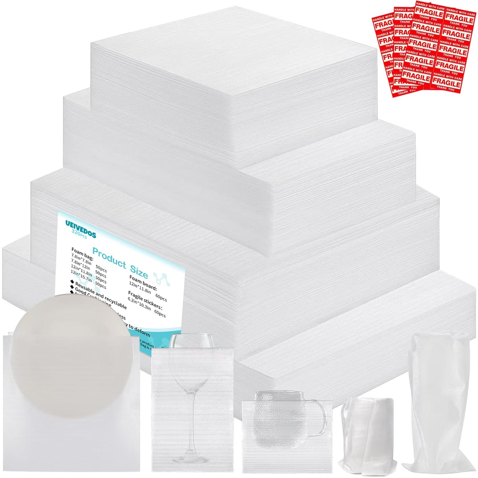 UEIVEDOS DOS001 Dish Packing 4 Sizes (16x12,12x12,12x7.8,7.8x7.8) 60 Stickers