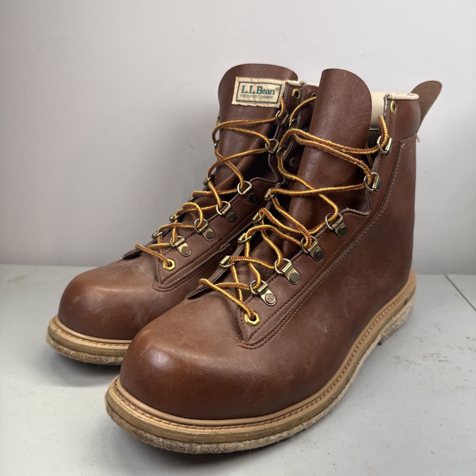 Vintage LL Bean Leather Fly Fishing Angler Wading Boots Shoes Men's 12 Felt Sole