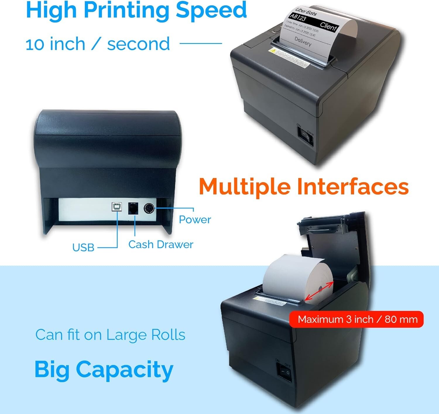 Multi Bluetooth Printer For Doordash, Ubereats, Skip, Square, Clover.