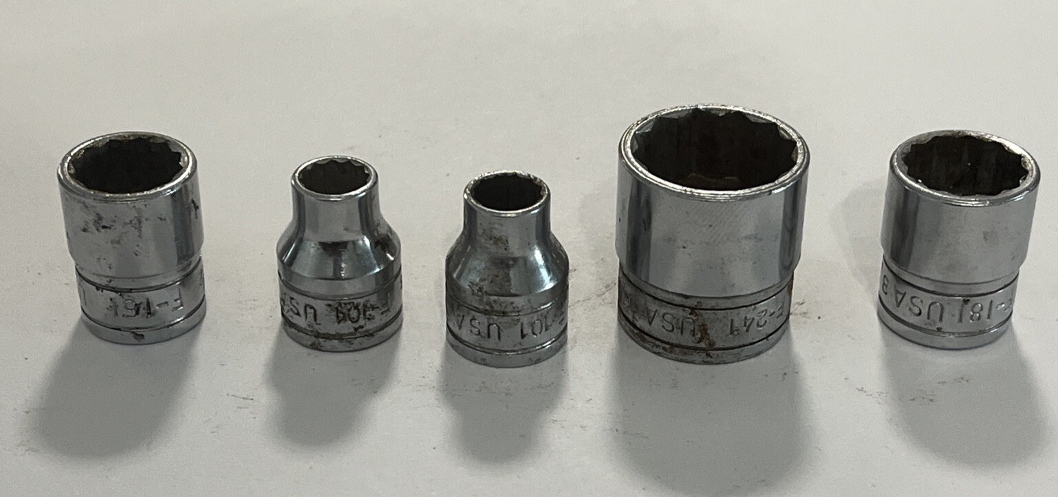 5- Snap-On Sockets 3/8 Drive 12-Point USA