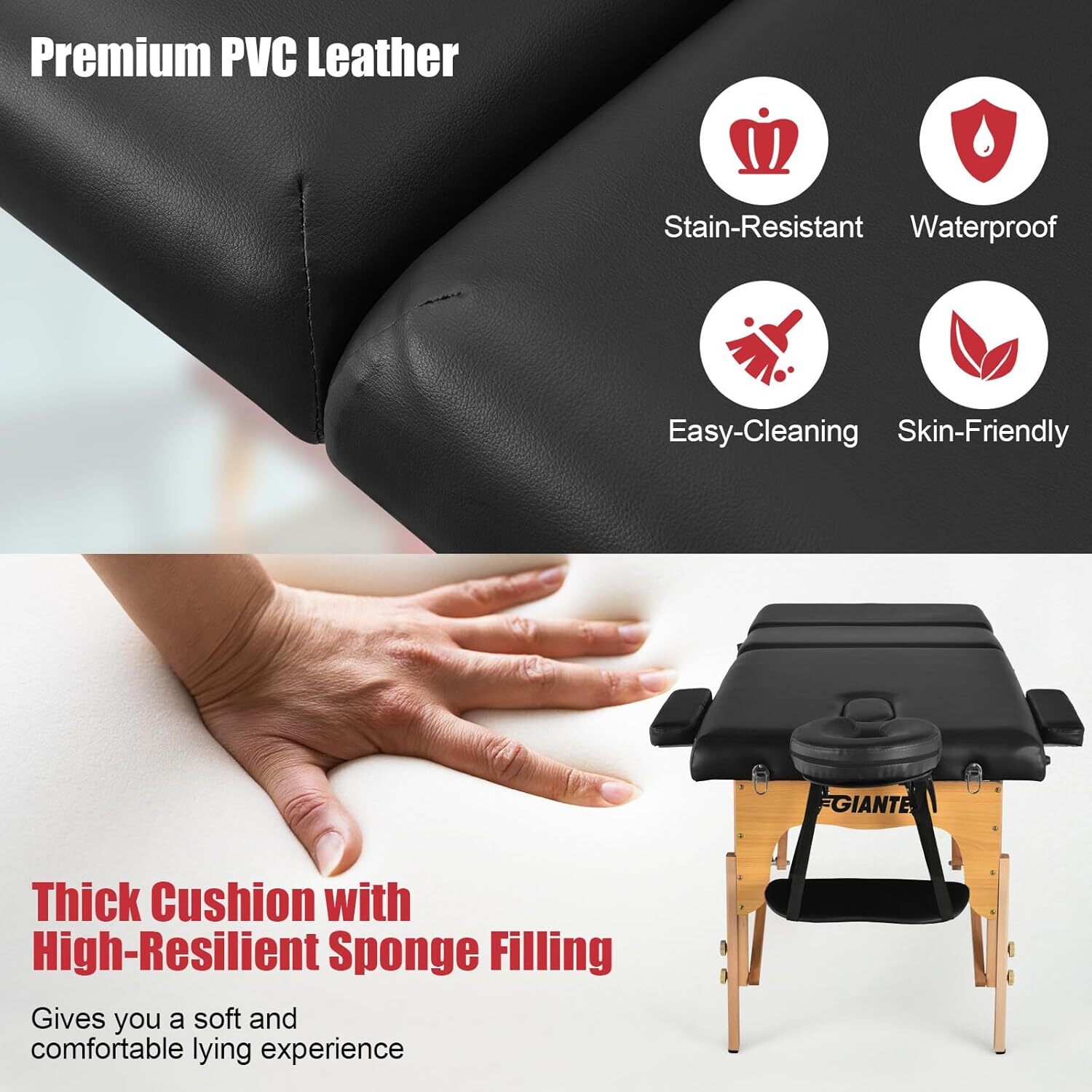 84" Folding Portable Massage Table 3 Sections Spa Salon Bed with Face Cradle