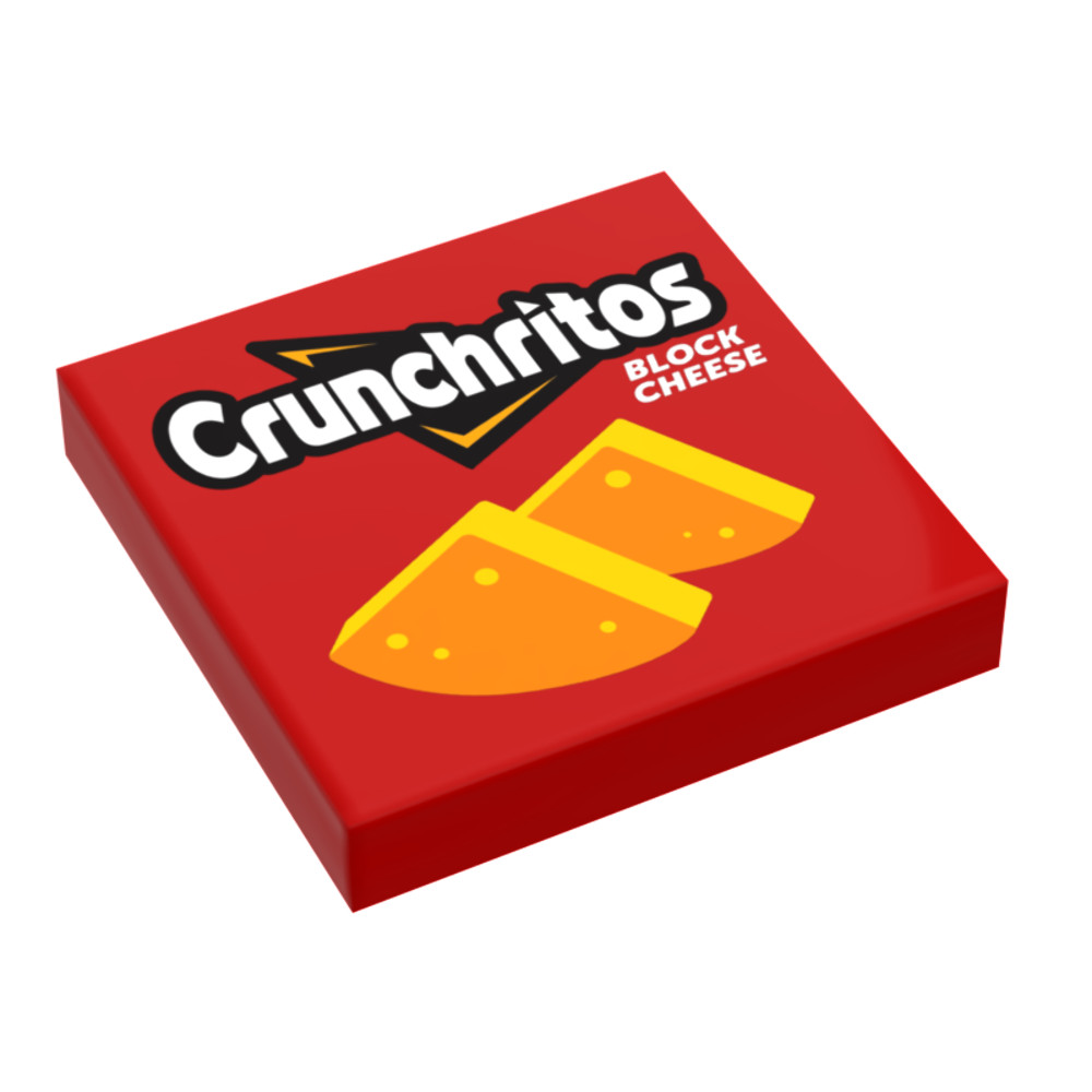 Crunchitos Nacho Cheese Minifig Snack (2x2 Tile) made using LEGO parts - B3 Cust