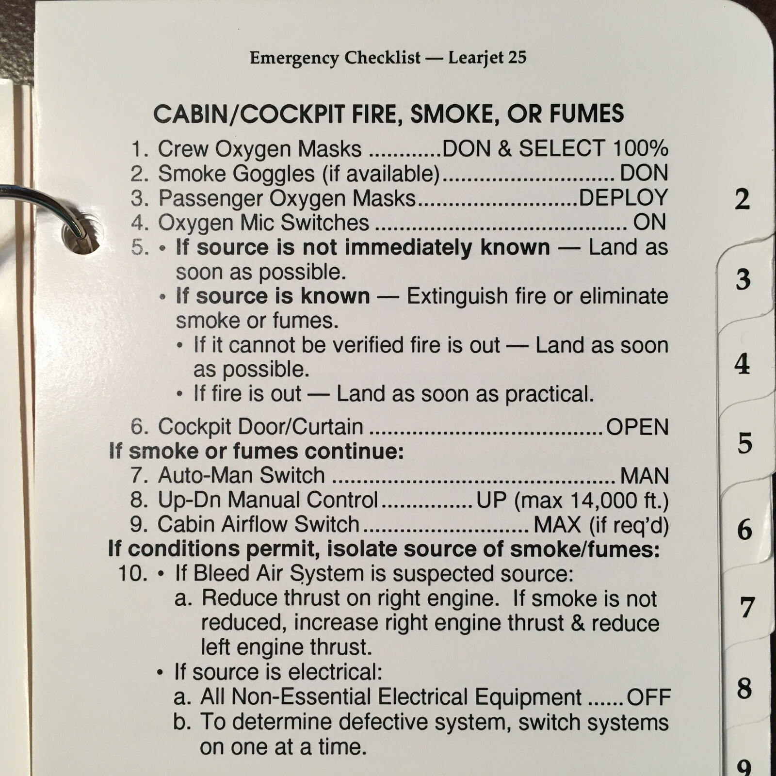 Gates Learjet 25 Normal & Emergency Checklist