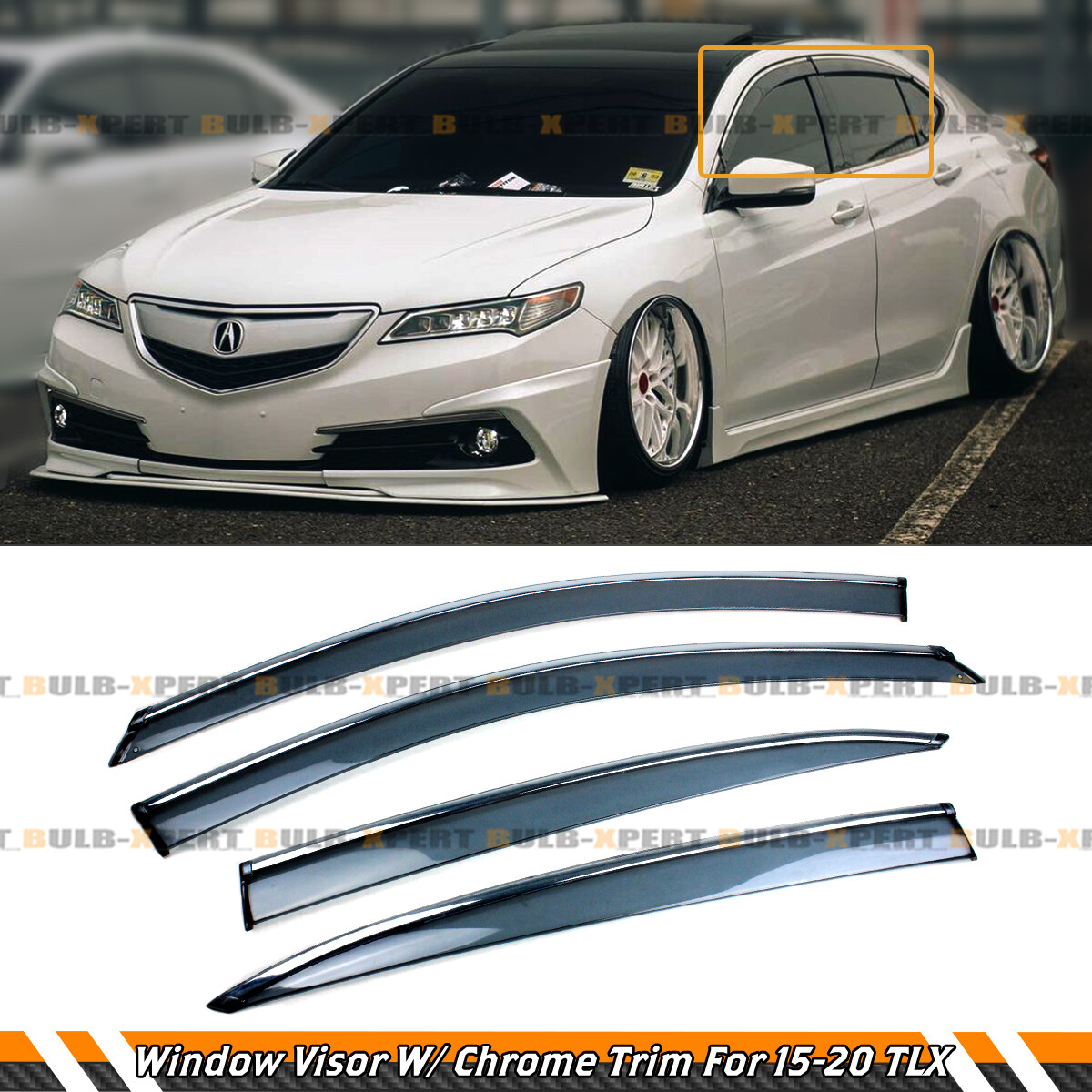 FOR 2015-2020 ACURA TLX CHROME TRIM WINDOW VISOR RAIN GUARD DEFLECTOR W/ CLIPS