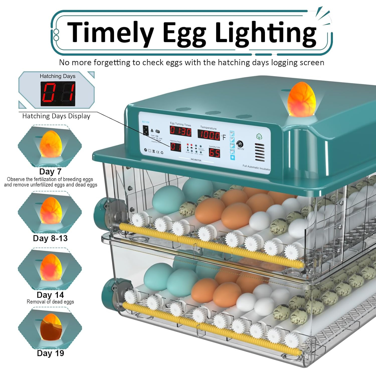 Incubators for Hatching Eggs 120, Chicken Egg Incubator w/ Automatic Egg Turning
