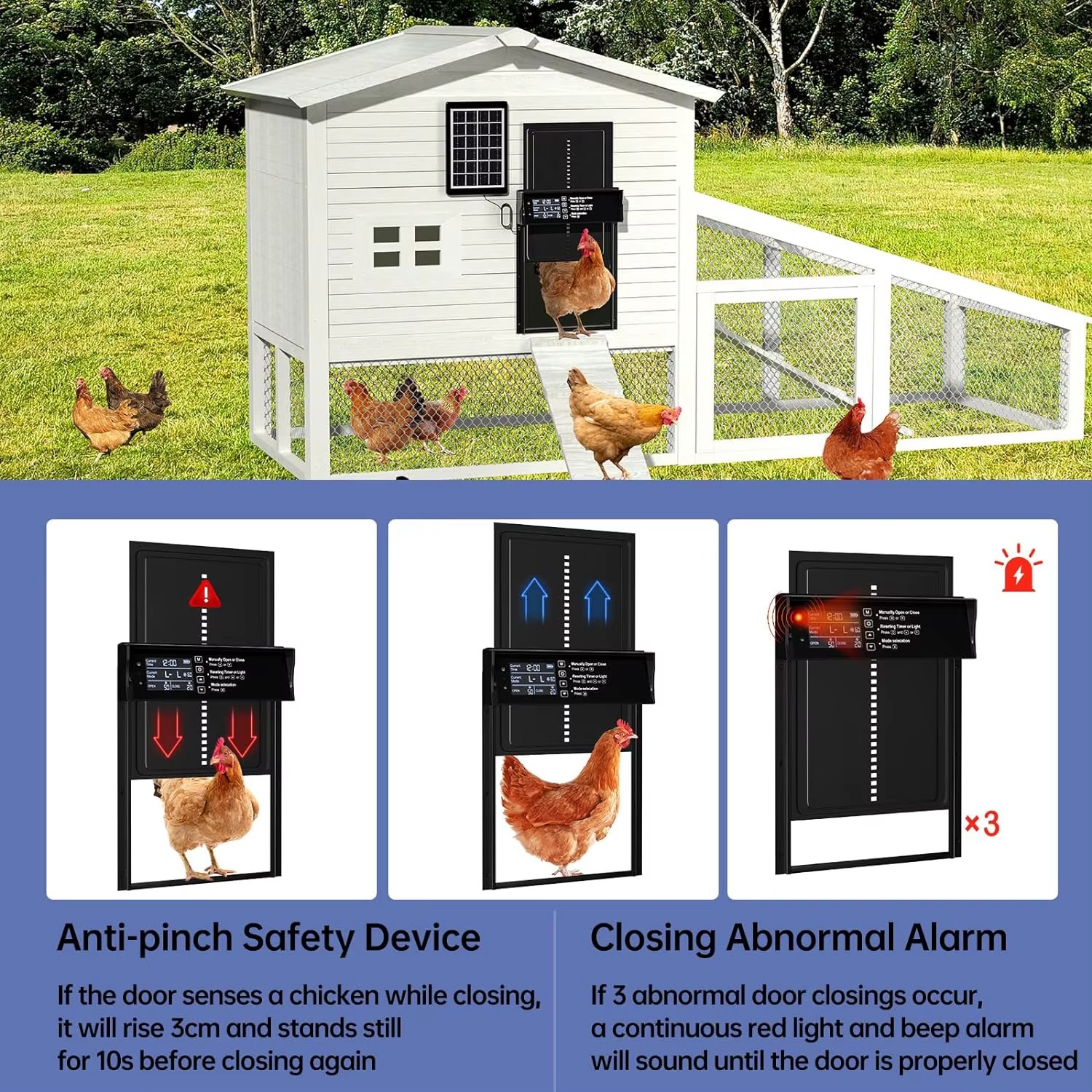 Solar Automatic Chicken Coop Door Opener with Light Sensor/Timer/Remote Control