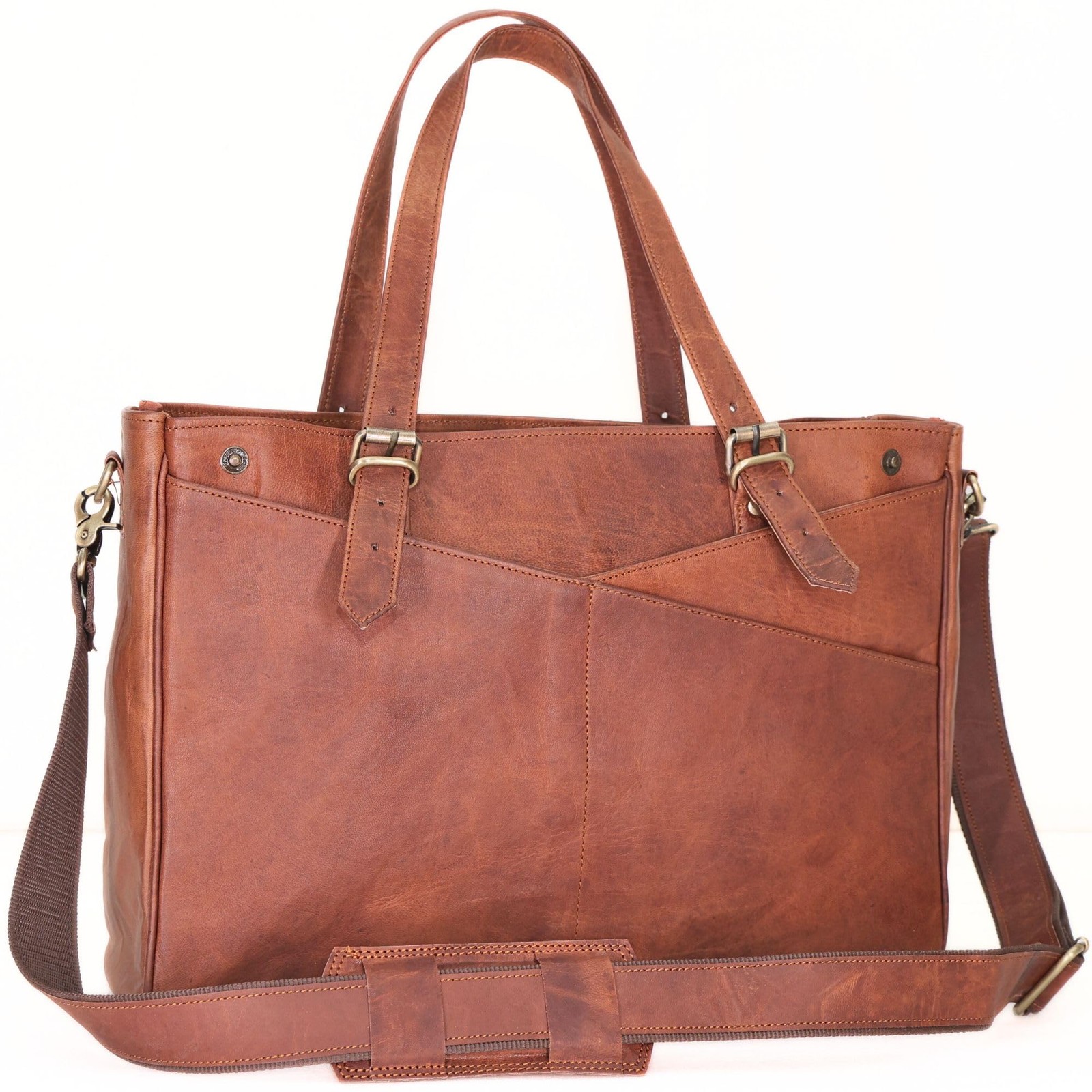 17-inch Genuine Leather Laptop Bag for Women – Large Brown Leather Work Tote ...