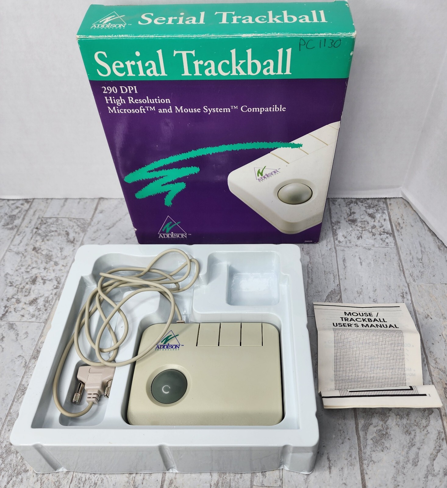 Addison Technology Serial Trackball 290 DPI High Resolution Manual & Box 20020