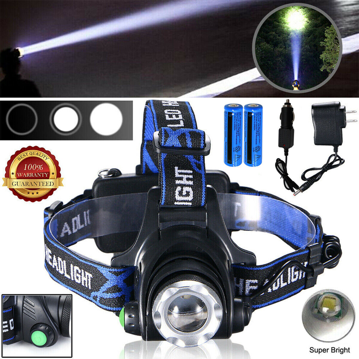 High Power Zoomable Headlight Rechargeable Headlamp Camping Hking Head Torch