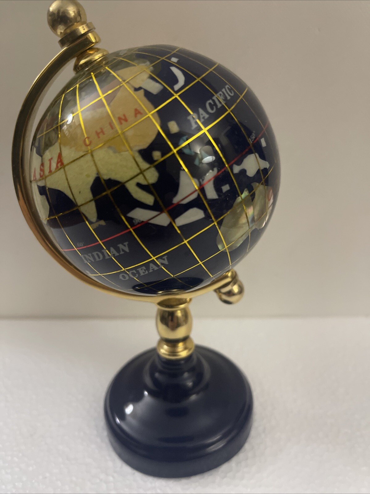 Vtg Blue Lapis Lazuli MACHELI Globe Inlaid Stones MOP Beautiful Rotating